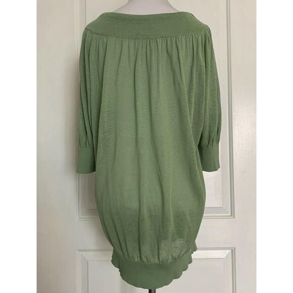ROBERT RODRIGUEZ Sage Green Tunic Half Sleeve Knit Top Designer Bow Silk L - Picture 3 of 7
